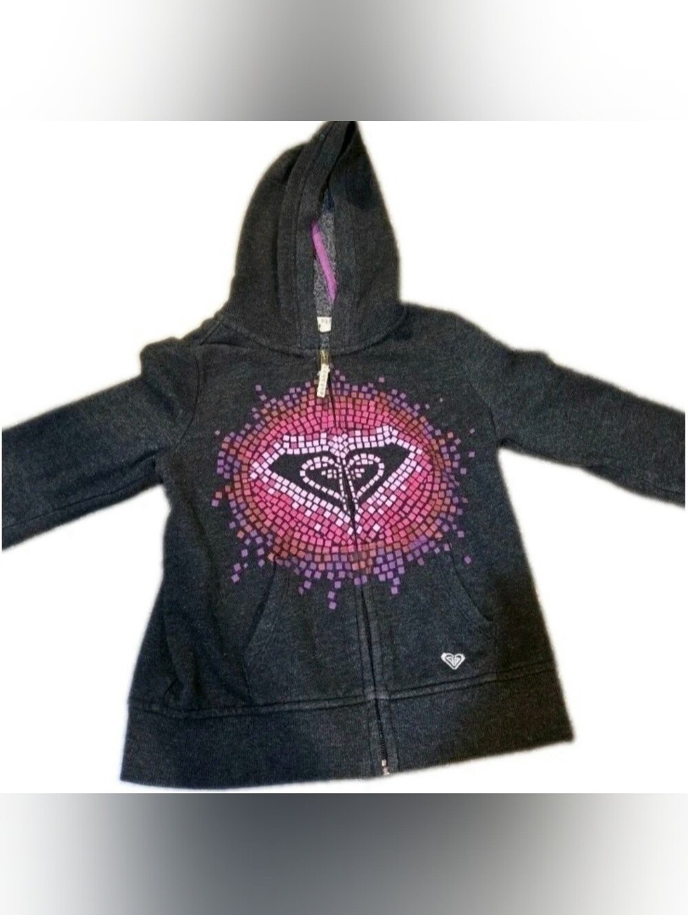 Girls Roxy Girl Size 6 XS Full Zip Hoodie Jacket Gray Pink